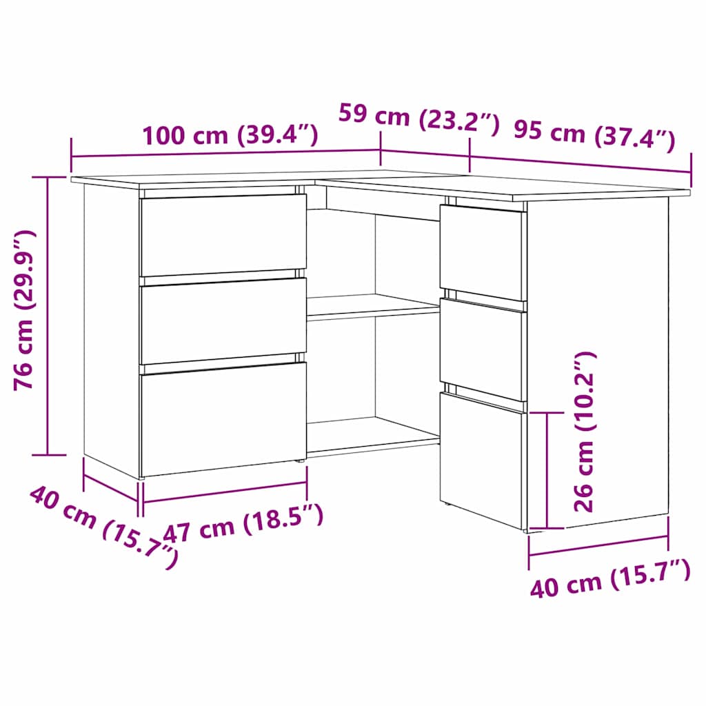 vidaXL Desk with Drawer Black Oak 145 x 100 x 76 cm Engineered Wood