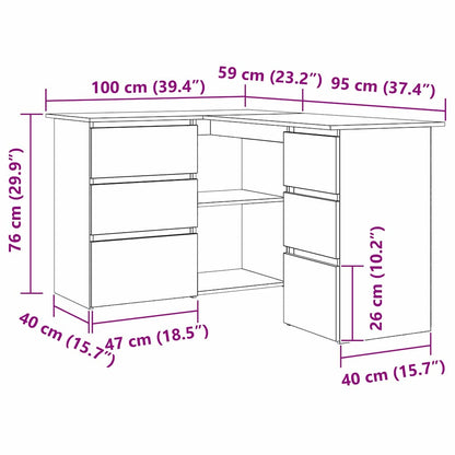 vidaXL Desk with Drawer Black Oak 145 x 100 x 76 cm Engineered Wood