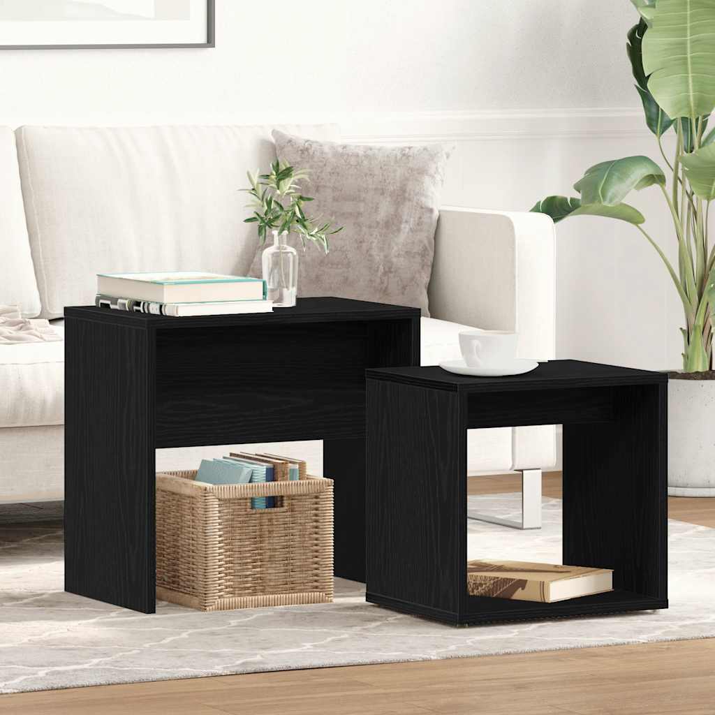 vidaXL Coffee Tables 2 pcs Black Oak Engineered Wood