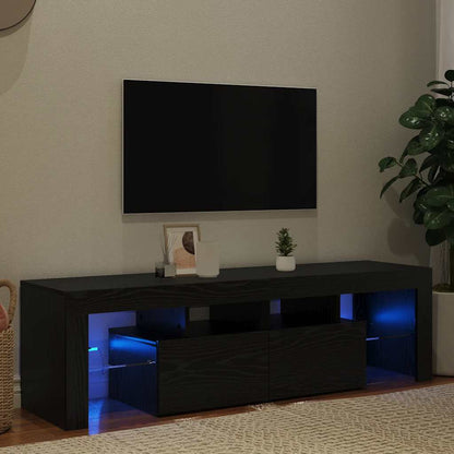vidaXL TV Cabinet with LED Lights Black Oak 140x36.5x40 cm Engineered Wood