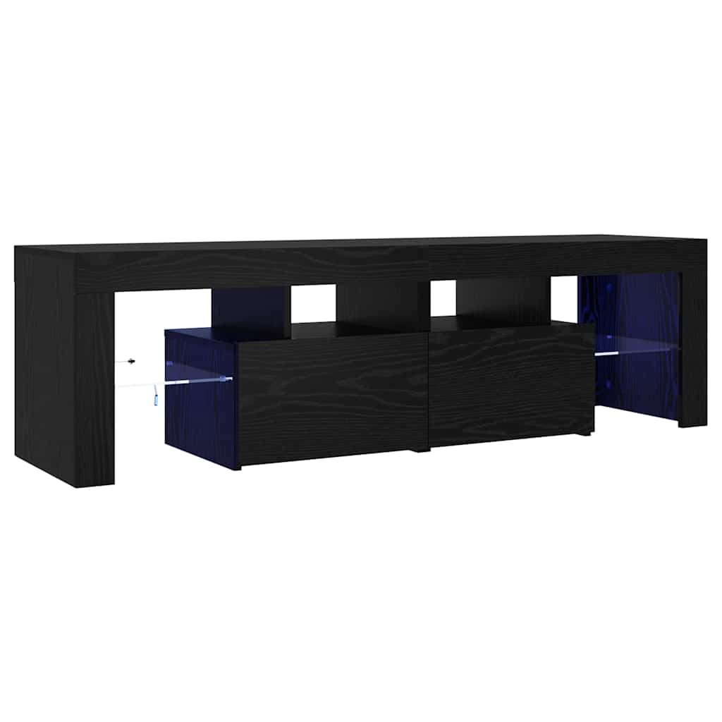 vidaXL TV Cabinet with LED Lights Black Oak 140x36.5x40 cm Engineered Wood