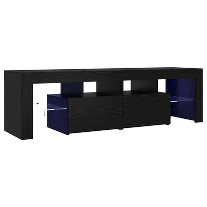 vidaXL TV Cabinet with LED Lights Black Oak 140x36.5x40 cm Engineered Wood