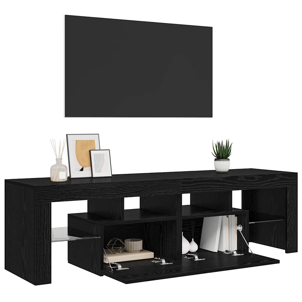 vidaXL TV Cabinet with LED Lights Black Oak 140x36.5x40 cm Engineered Wood