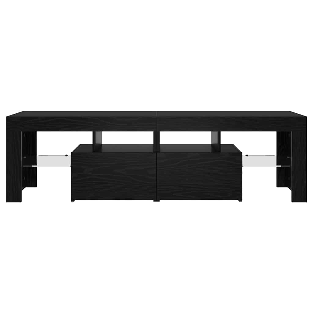 vidaXL TV Cabinet with LED Lights Black Oak 140x36.5x40 cm Engineered Wood