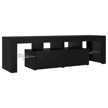 vidaXL TV Cabinet with LED Lights Black Oak 140x36.5x40 cm Engineered Wood