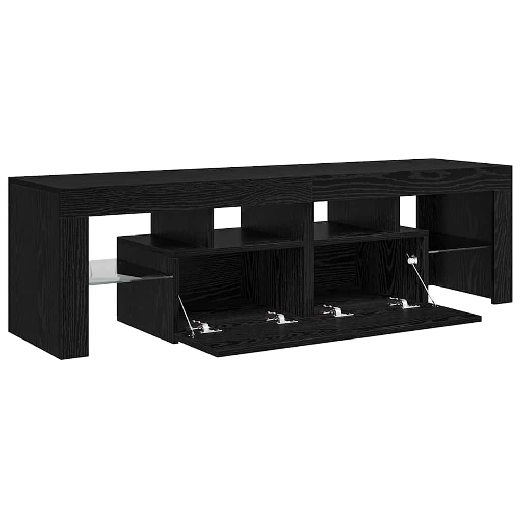 vidaXL TV Cabinet with LED Lights Black Oak 140x36.5x40 cm Engineered Wood