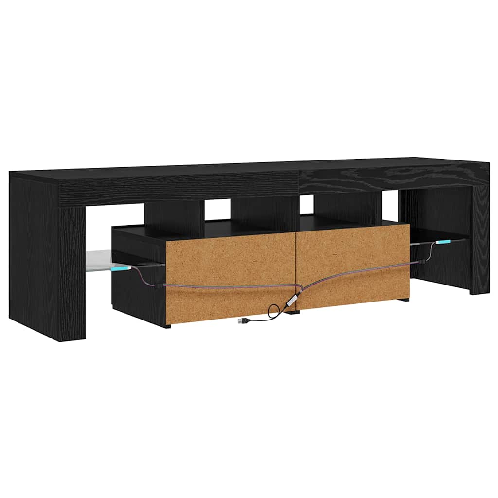 vidaXL TV Cabinet with LED Lights Black Oak 140x36.5x40 cm Engineered Wood