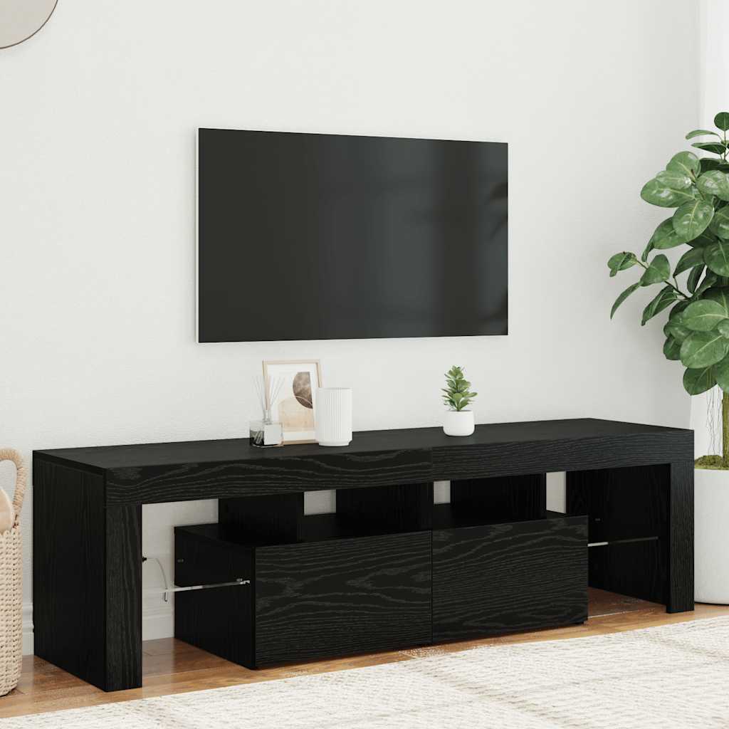 vidaXL TV Cabinet with LED Lights Black Oak 140x36.5x40 cm Engineered Wood