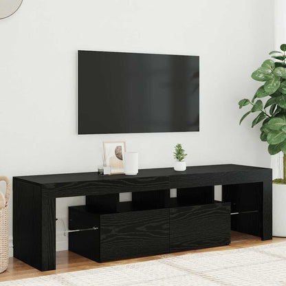 vidaXL TV Cabinet with LED Lights Black Oak 140x36.5x40 cm Engineered Wood