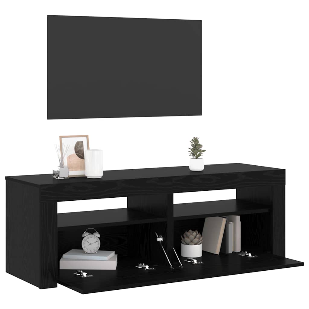 vidaXL TV Cabinet with LED Lights Black Oak 120x35x40 cm Engineered Wood