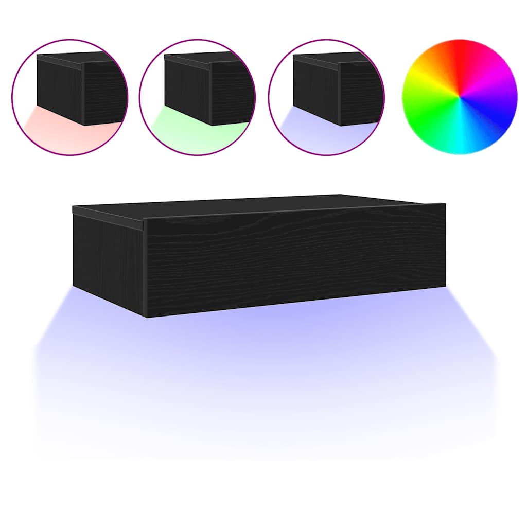 vidaXL TV Cabinet with LED Lights Black Oak 60x35x15.5 cm