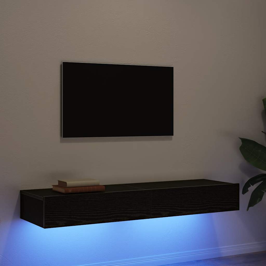 vidaXL TV Cabinets with LED Lights 2 pcs Black Oak 60x35x15,5 cm