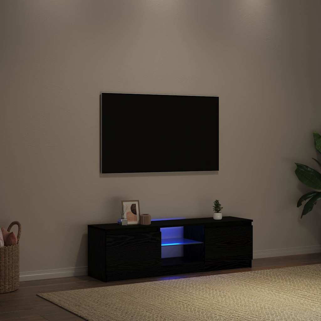 vidaXL TV Cabinet with LED Lights Black Oak 120x30x36 cm Engineered Wood