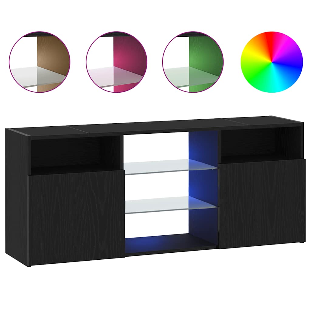 vidaXL TV Cabinet with LED Lights Black Oak 120x30x50 cm Engineered Wood