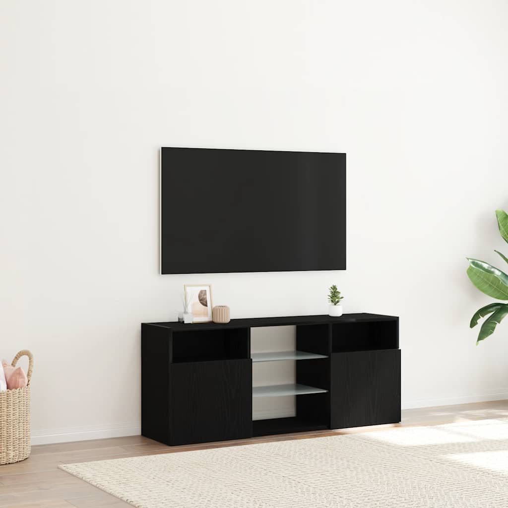vidaXL TV Cabinet with LED Lights Black Oak 120x30x50 cm Engineered Wood