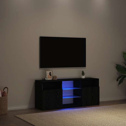 vidaXL TV Cabinet with LED Lights Black Oak 120x30x50 cm Engineered Wood