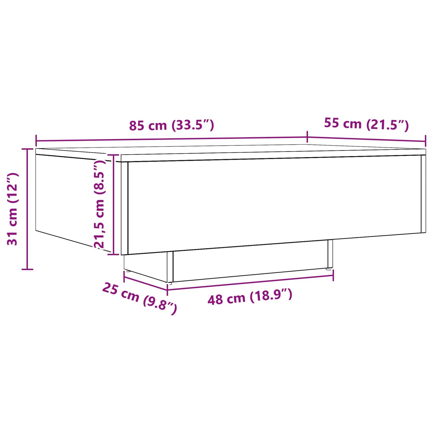 vidaXL Coffee Table Black Oak 85 x 55 x 31 cm