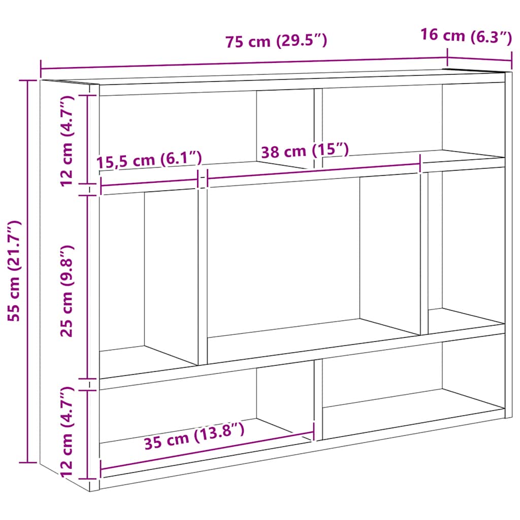 vidaXL Wall Shelf Black Oak 75x16x55 cm Engineered Wood