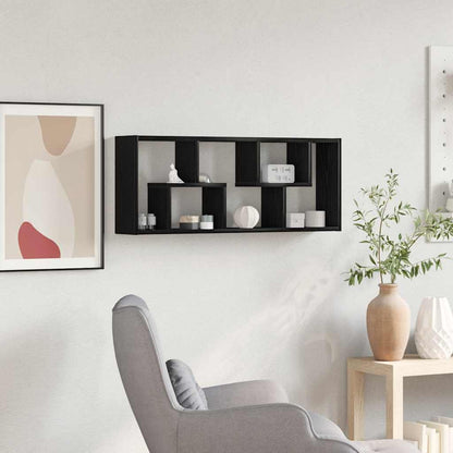 vidaXL Wall Shelf Black Oak 36x16x90 cm Engineered Wood