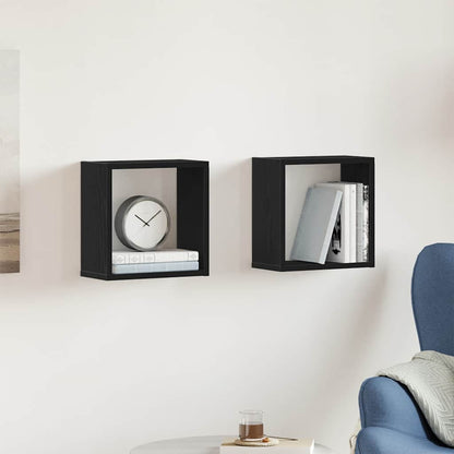 vidaXL Wall Cube Shelves 2 pcs Black Oak 30x15x30 cm Engineered Wood