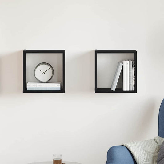 vidaXL Wall Cube Shelves 2 pcs Black Oak 30x15x30 cm Engineered Wood
