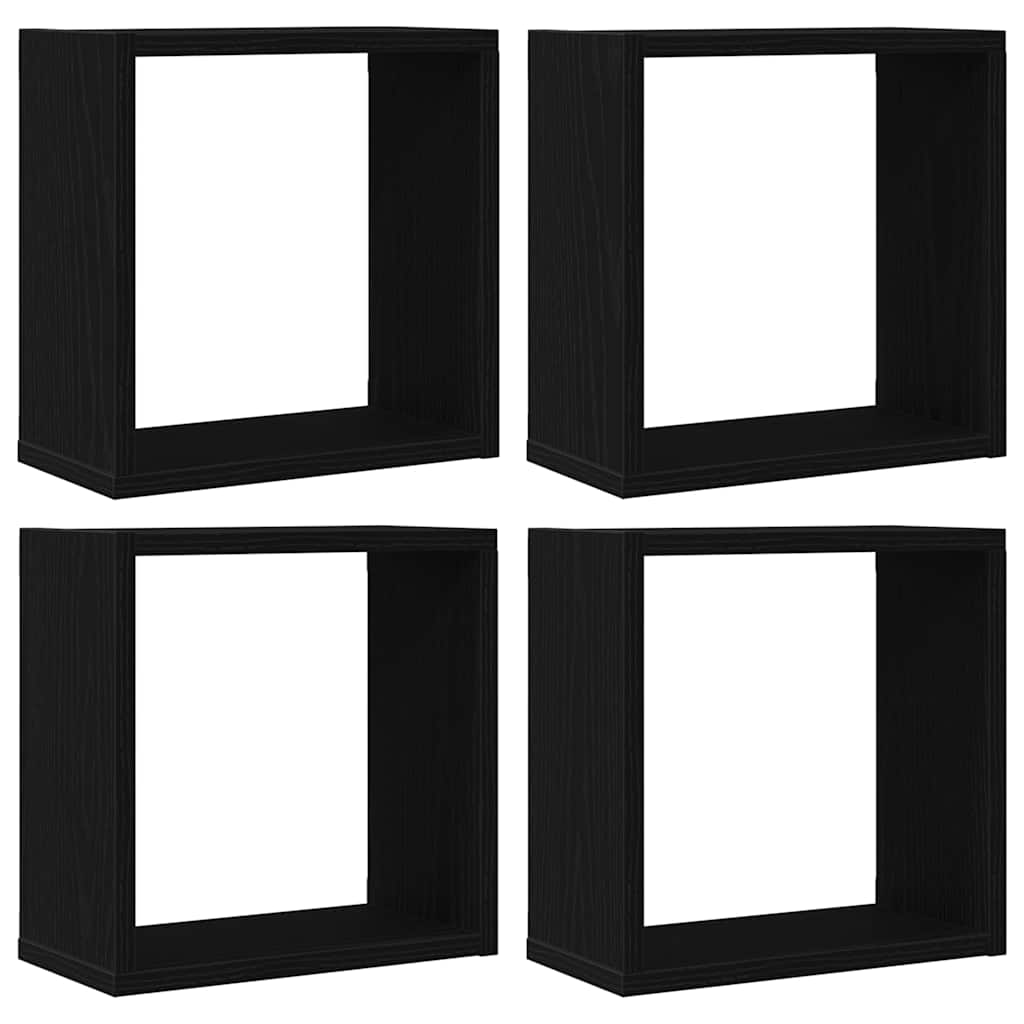 vidaXL Wall Cube Shelves 4 pcs Black Oak 30x15x30 cm Engineered Wood