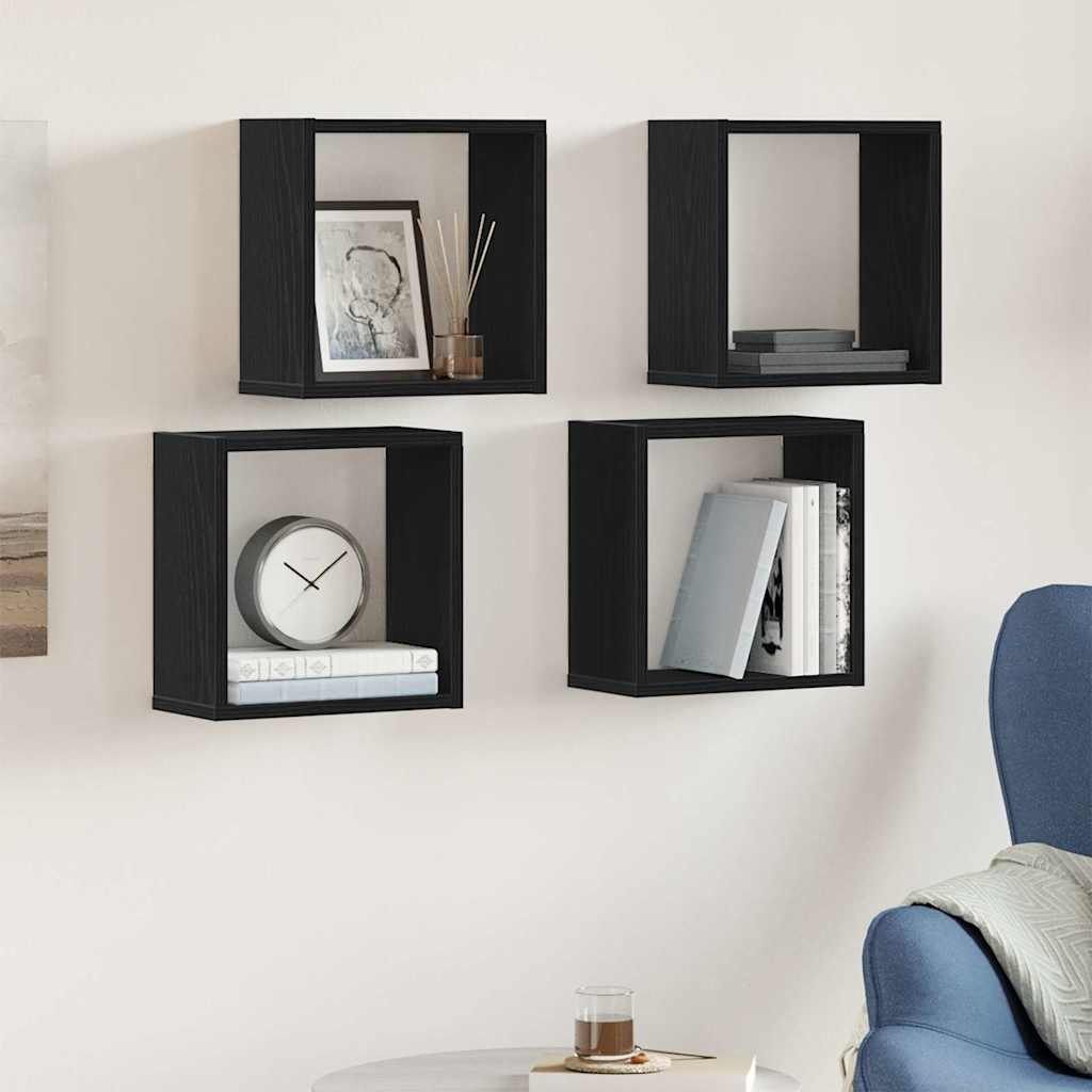 vidaXL Wall Cube Shelves 4 pcs Black Oak 30x15x30 cm Engineered Wood