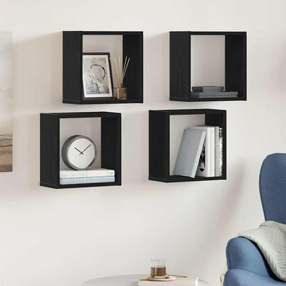 vidaXL Wall Cube Shelves 4 pcs Black Oak 30x15x30 cm Engineered Wood
