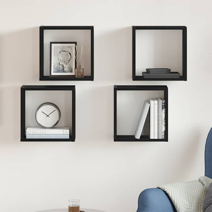 vidaXL Wall Cube Shelves 4 pcs Black Oak 30x15x30 cm Engineered Wood