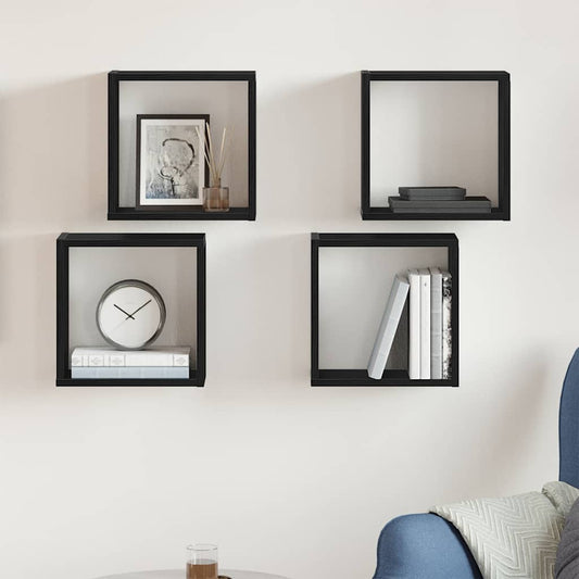 vidaXL Wall Cube Shelves 4 pcs Black Oak 30x15x30 cm Engineered Wood