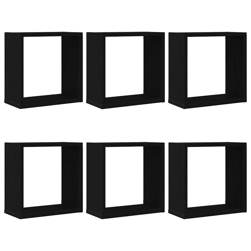 vidaXL Wall Cube Shelves 6 pcs Black Oak 30x15x30 cm Engineered Wood