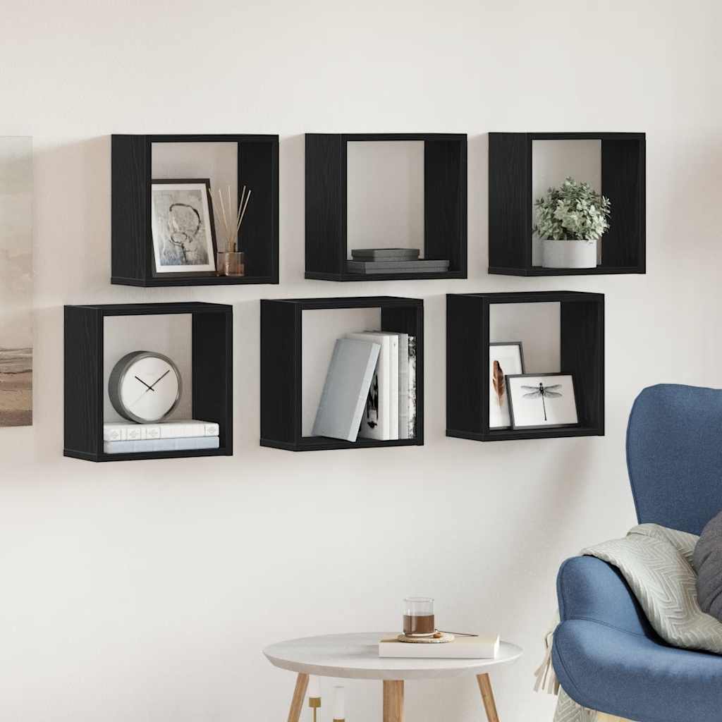 vidaXL Wall Cube Shelves 6 pcs Black Oak 30x15x30 cm Engineered Wood