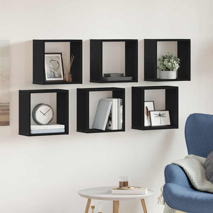 vidaXL Wall Cube Shelves 6 pcs Black Oak 30x15x30 cm Engineered Wood