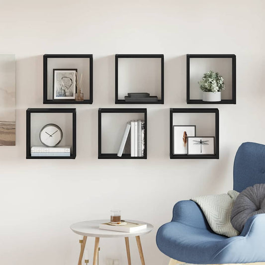 vidaXL Wall Cube Shelves 6 pcs Black Oak 30x15x30 cm Engineered Wood