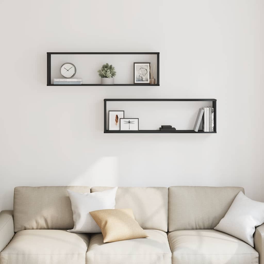vidaXL Wall Cube Shelves 2 pcs Black Oak 100x15x30 cm Engineered Wood