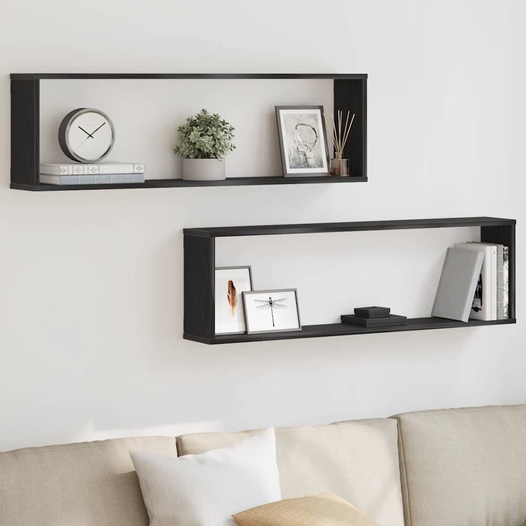 vidaXL Wall Cube Shelves 2 pcs Black Oak 100x15x30 cm Engineered Wood