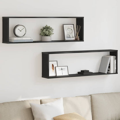 vidaXL Wall Cube Shelves 2 pcs Black Oak 100x15x30 cm Engineered Wood