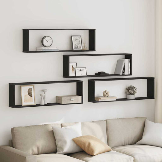 vidaXL Wall Cube Shelves 4 pcs Black Oak 100x15x30 cm Engineered Wood