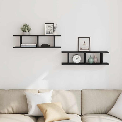 vidaXL Wall Shelves 2 pcs Black Oak 75x18x20 cm Engineered Wood