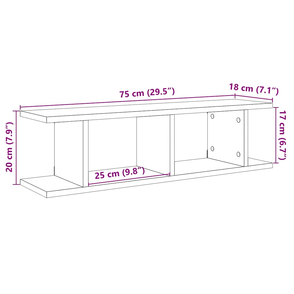 vidaXL Wall Shelves 2 pcs Black Oak 75x18x20 cm Engineered Wood