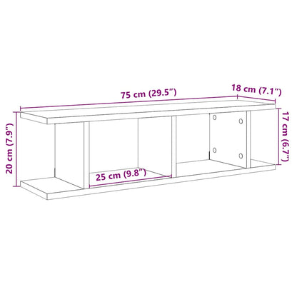 vidaXL Wall Shelves 2 pcs Black Oak 75x18x20 cm Engineered Wood