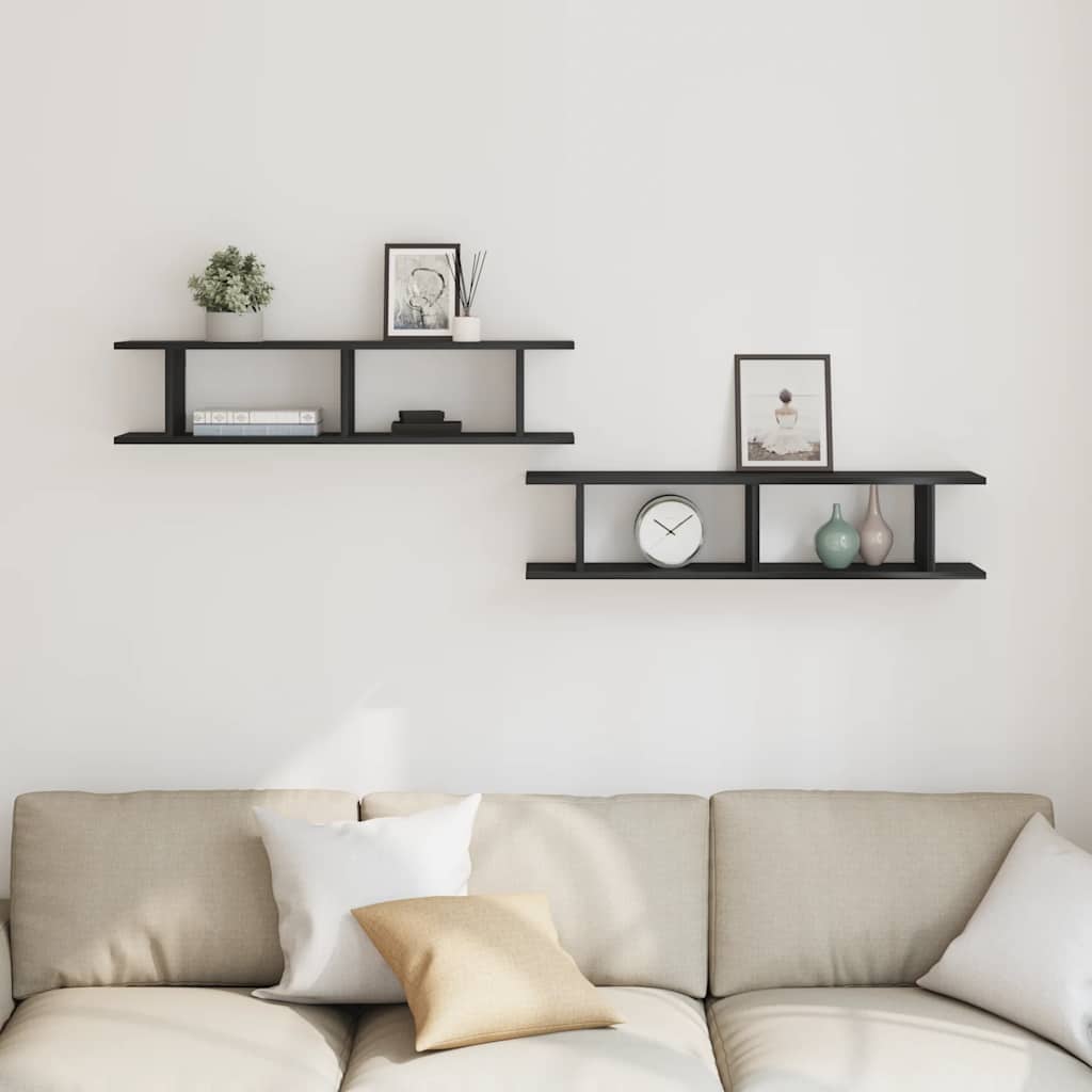 vidaXL Wall Shelves 2 pcs Black Oak 90x18x20 cm Engineered Wood