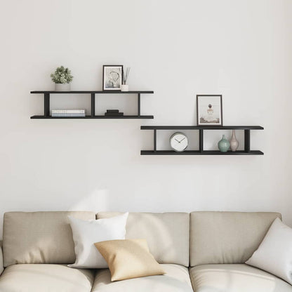 vidaXL Wall Shelves 2 pcs Black Oak 90x18x20 cm Engineered Wood