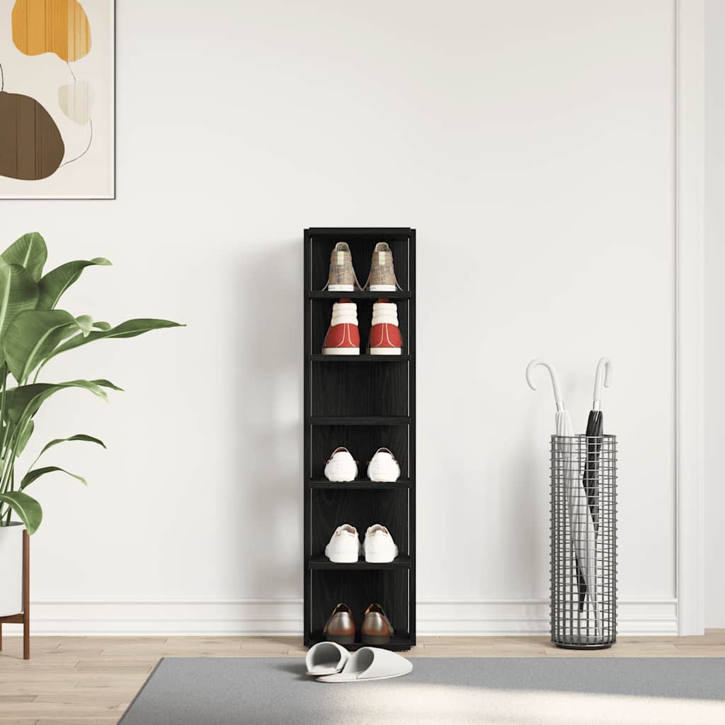 vidaXL Shoe Cabinet Black Oak 25x27x102 cm Engineered Wood