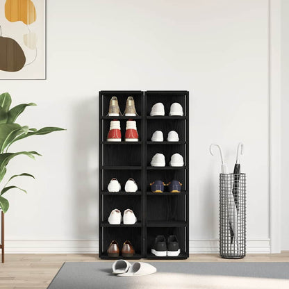 vidaXL Shoe Cabinets 2 pcs Black Oak 25x27x102 cm Engineered Wood