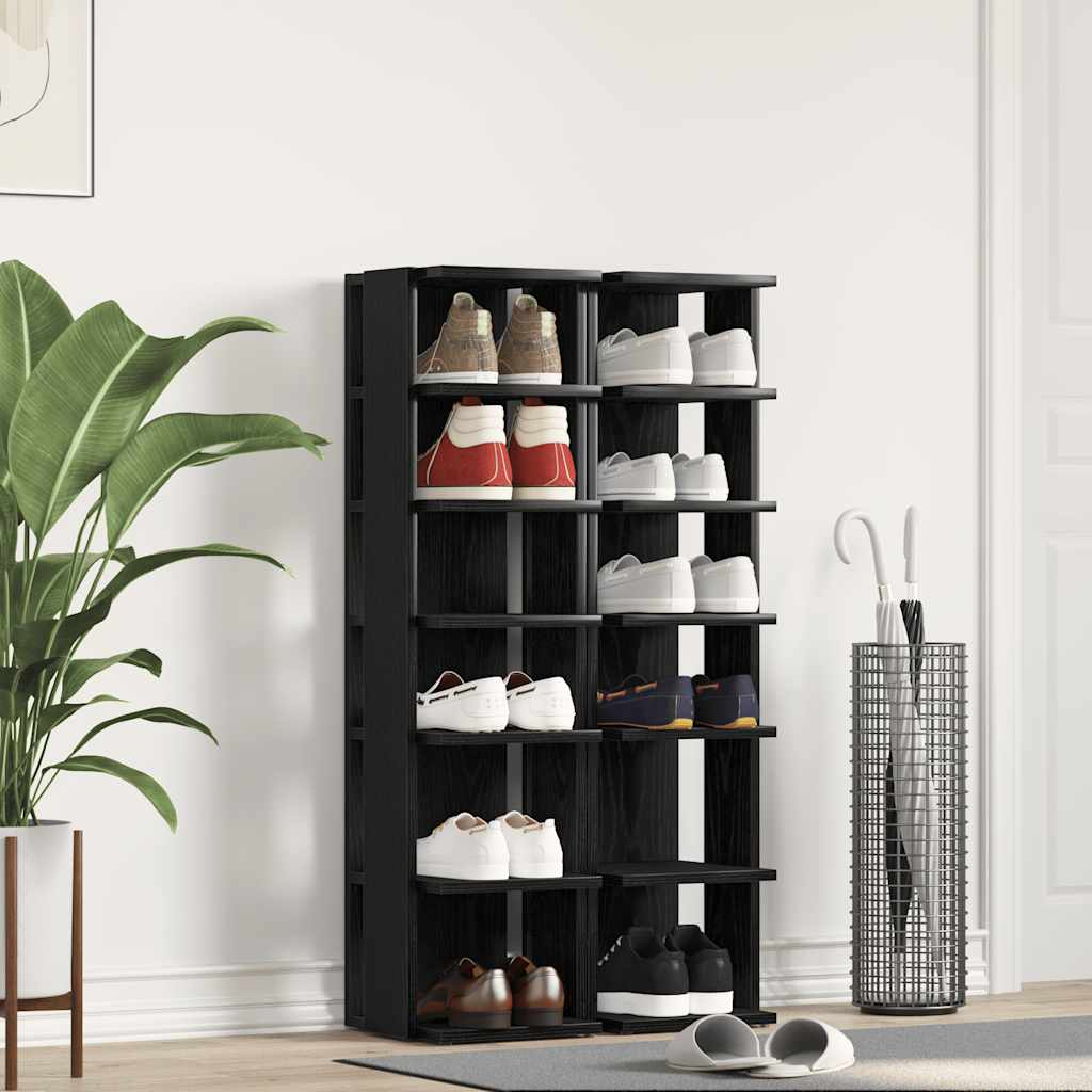 vidaXL Shoe Cabinets 2 pcs Black Oak 25x27x102 cm Engineered Wood