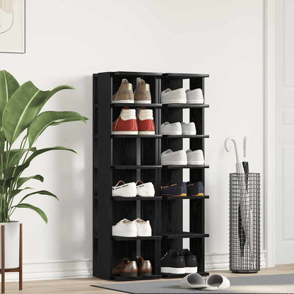 vidaXL Shoe Cabinets 2 pcs Black Oak 25x27x102 cm Engineered Wood