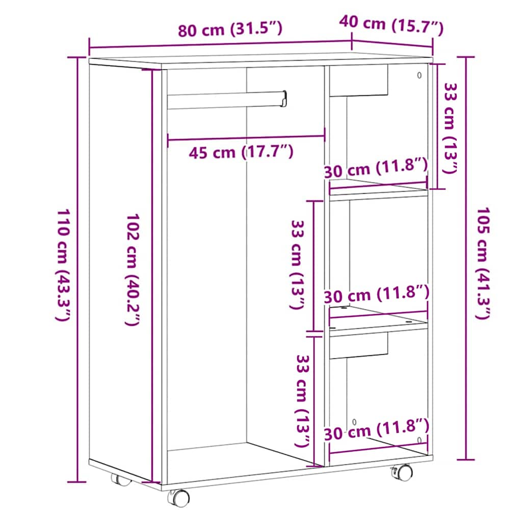 vidaXL Wardrobe Black Oak 80x40x110 cm Engineered Wood