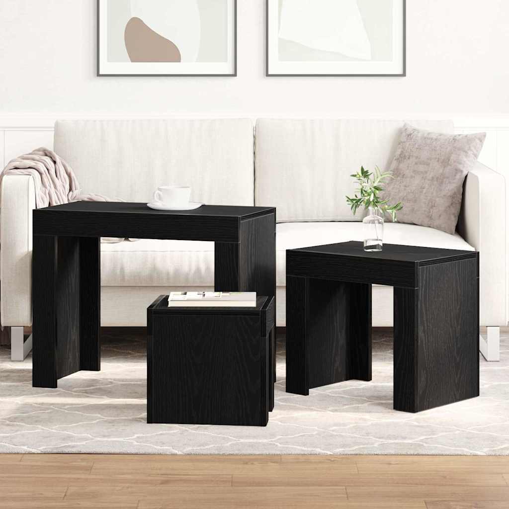 vidaXL Nesting Tables 3 pcs Black Oak Engineered Wood