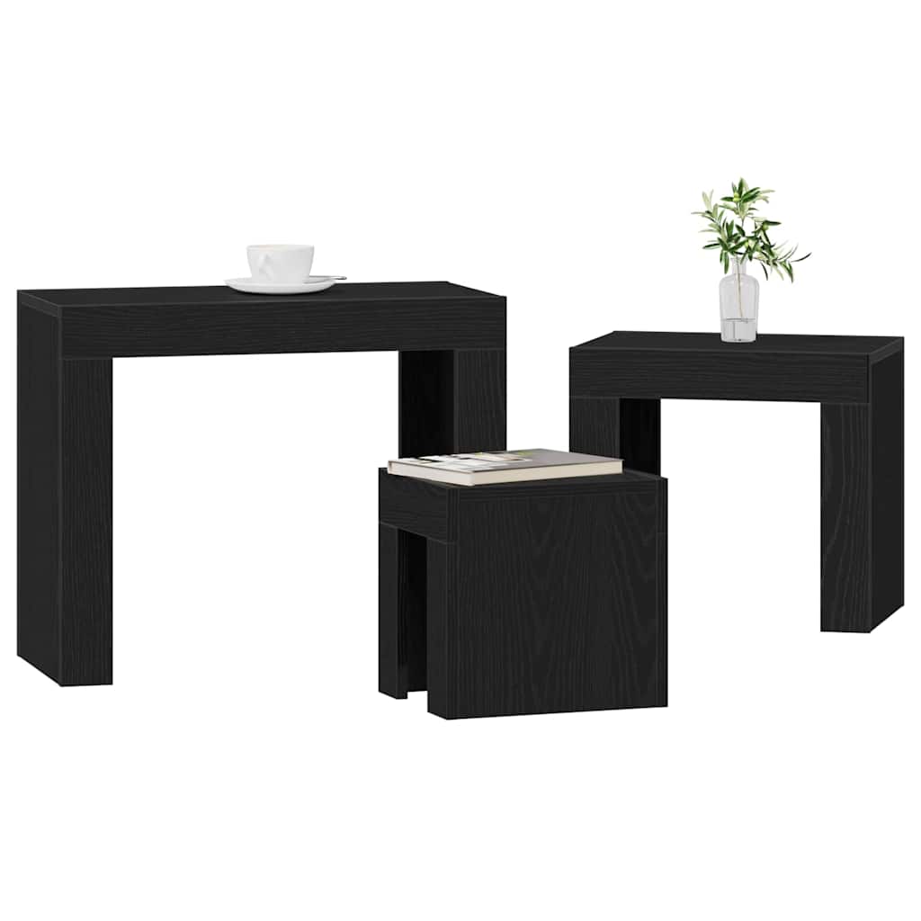 vidaXL Nesting Tables 3 pcs Black Oak Engineered Wood